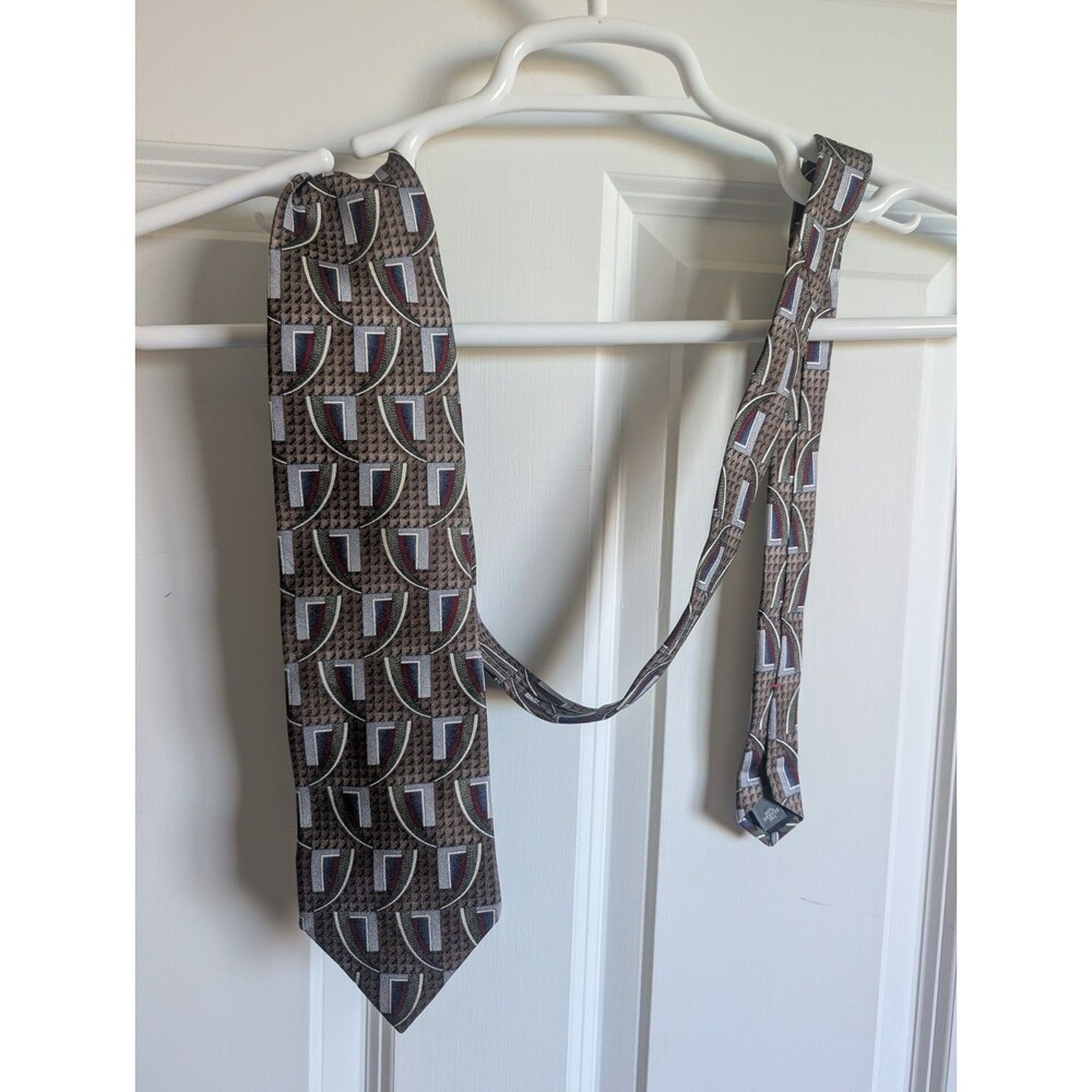 Henry Grethel Men's Geometric 100% Silk Tie Brown & Burgundy Office Business